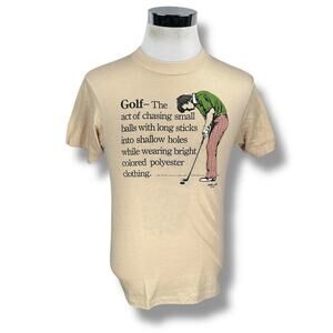 Vintage Golf Lovers T-Shirt Men’s‎ Medium Beige USA 80s Joke Novelty Funny Tee